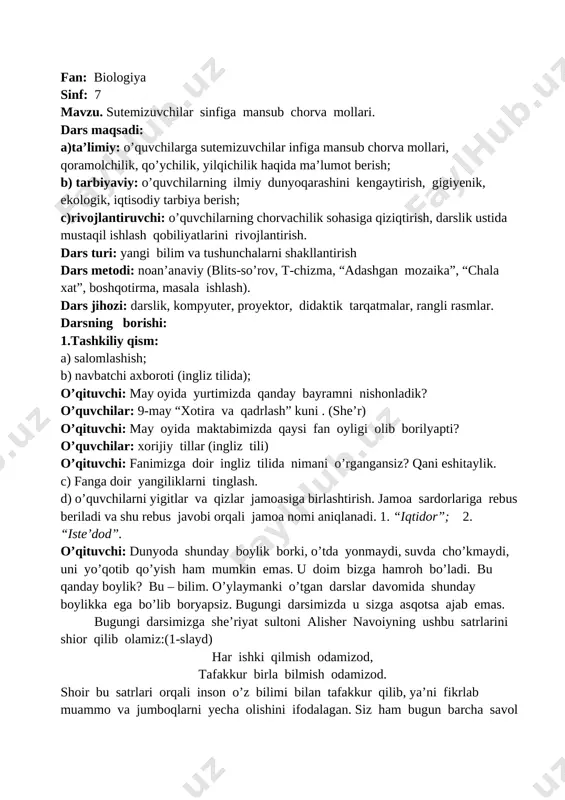 sutemizuvchilar sinfiga mansub chorva mollari — DOCX