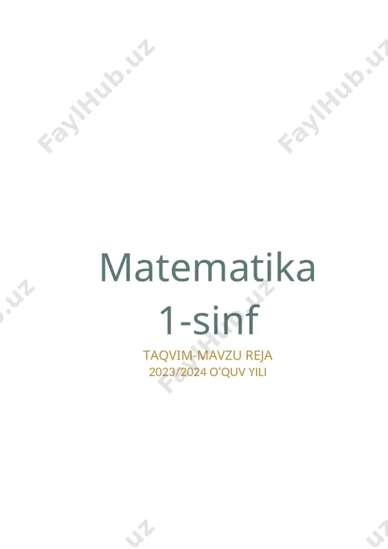 matematika 1-sinf taqvim reja 2-3-4 chorak — DOCX