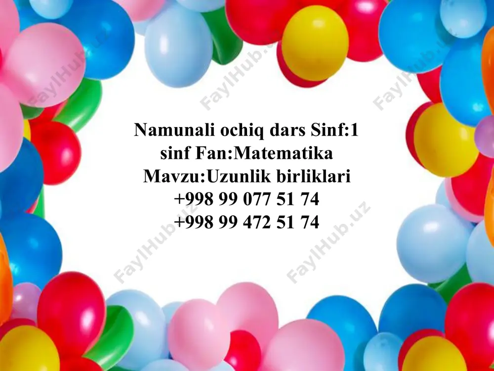 1_sinf_matem_uzunlik_o`lchov_birliklari_ditsemetr_metr_mavzusida — PDF