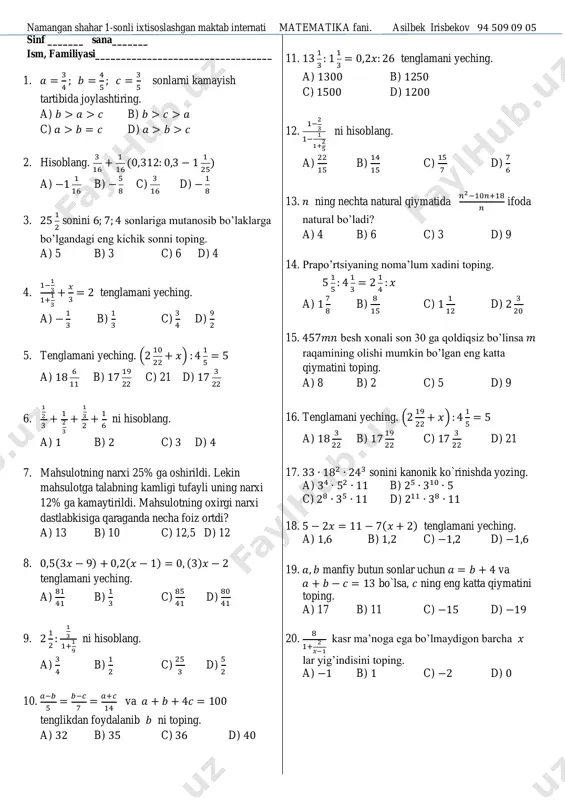7-sinf uchun 2 — PDF