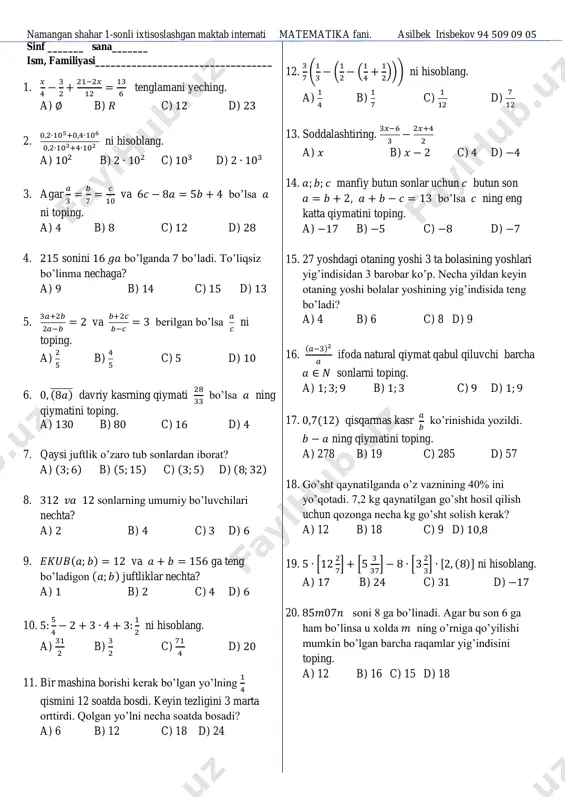 7-sinf uchun 1 — PDF