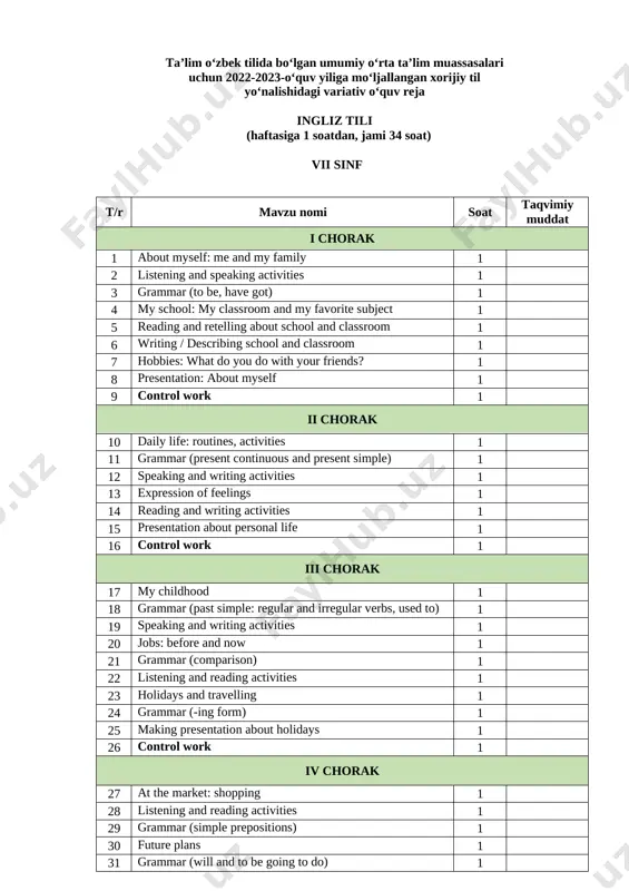 7-sinf variativ ingliz tili — DOCX