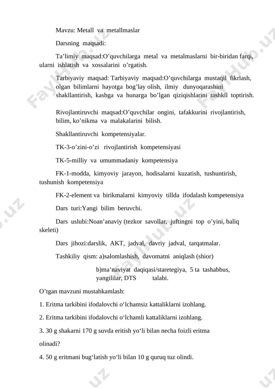 metall va metallmaslar dasr ishlanmasi. — DOCX