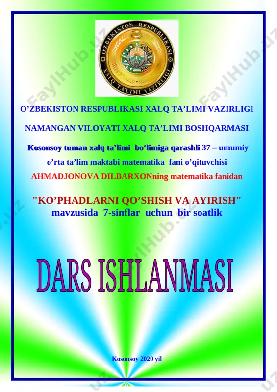 ko'phadlarni qo'shish va ayirish — DOCX