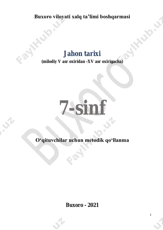 7-sinf jahon tarixi metodik qo'llanma — PDF