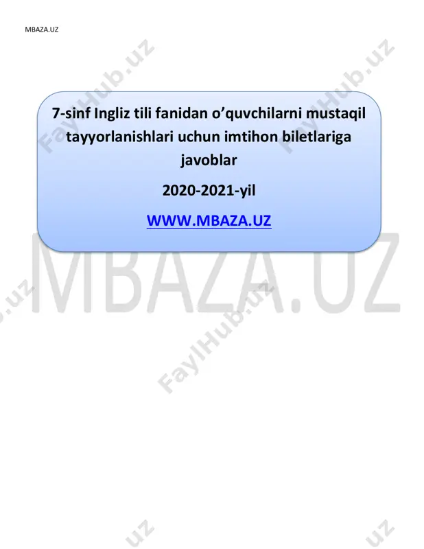 ingliz tili 7 sinf imtihon javoblar 2021 — PDF