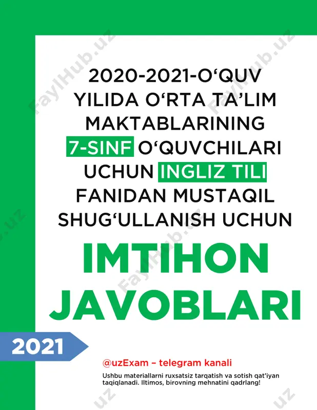 7-sinf ingliz tili imtihon javoblari 2021 — PDF