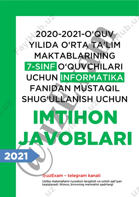 7-sinf informatika imtihon javoblari 2021 — PDF