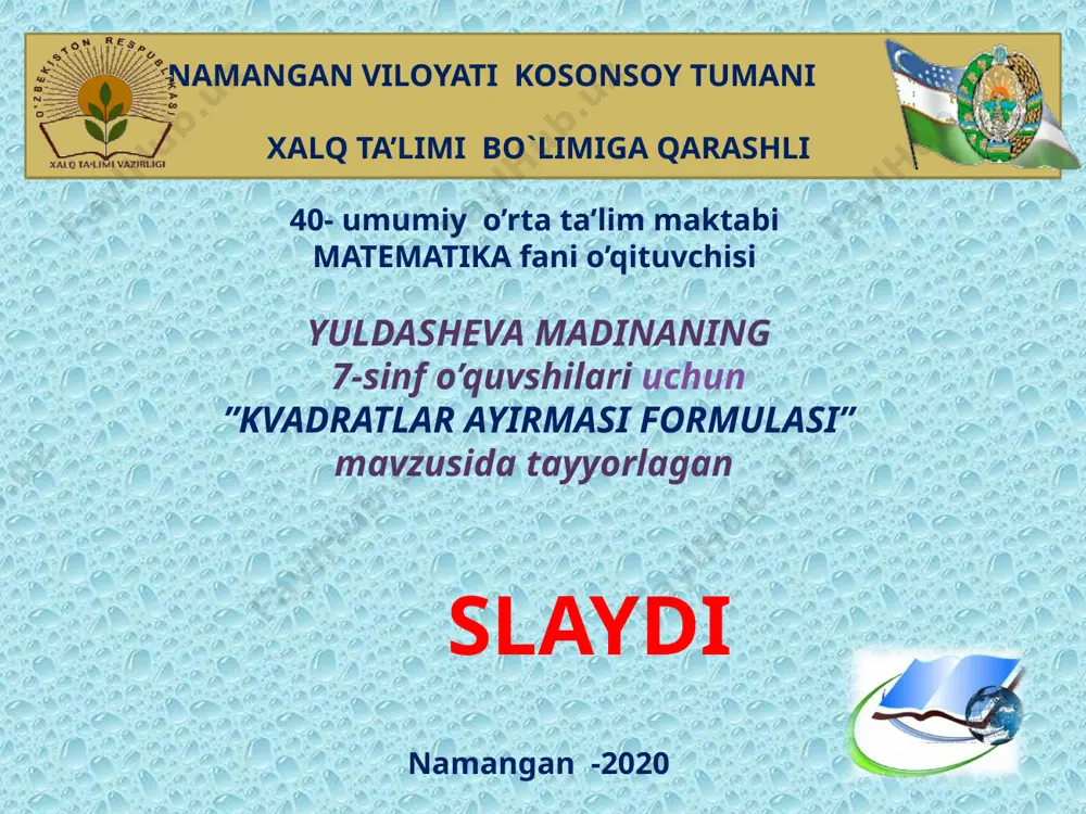 kvadratlar ayirmasi formulasi — PPTX