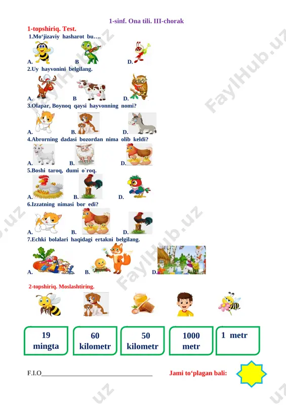 1 sinf ona tili 3-chorak — DOCX
