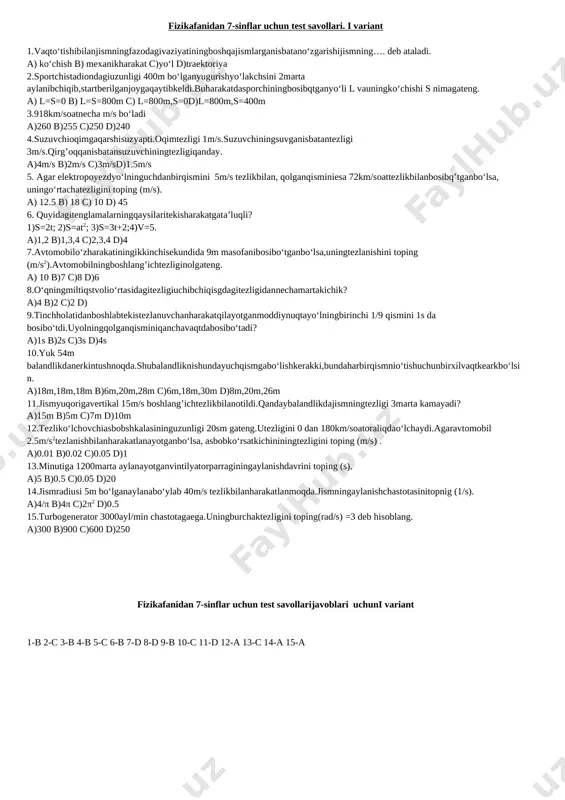 fizika 7-sinf pisa test — DOCX