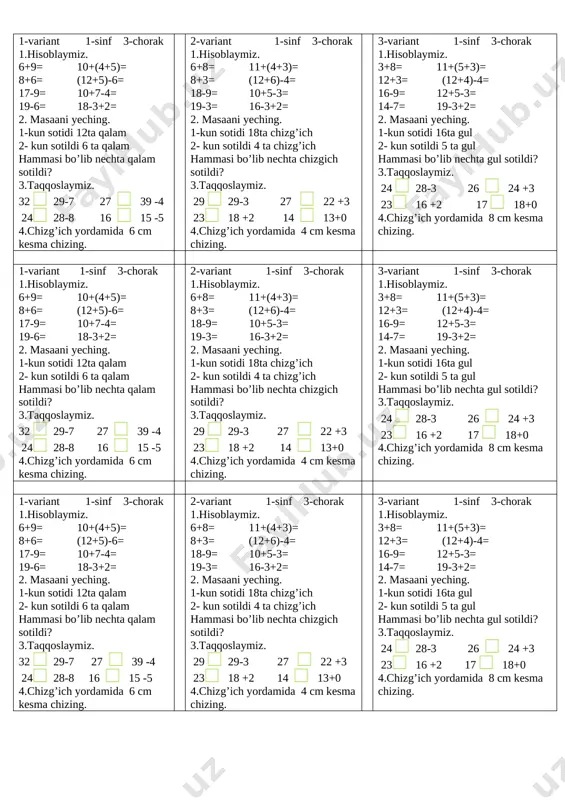 nazotat ish1-sinf 3-chorak — DOCX