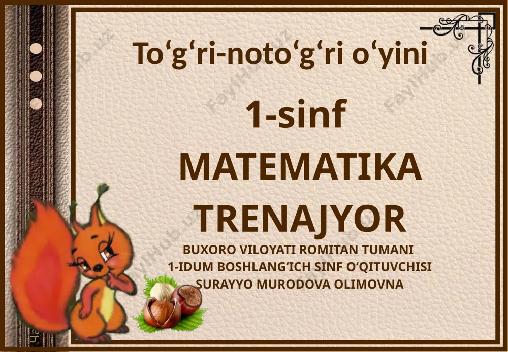 1-sinf matematika fanidan trenajyor — PPTX