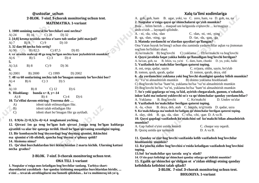 7-sinf 2-blok 1-variant — DOCX