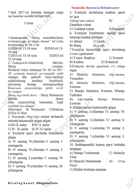 7-o'zbek. 2017.test — PDF