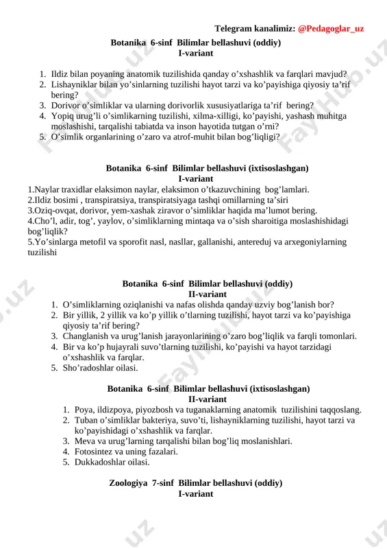 biologiya-yozma-ishlar — DOCX