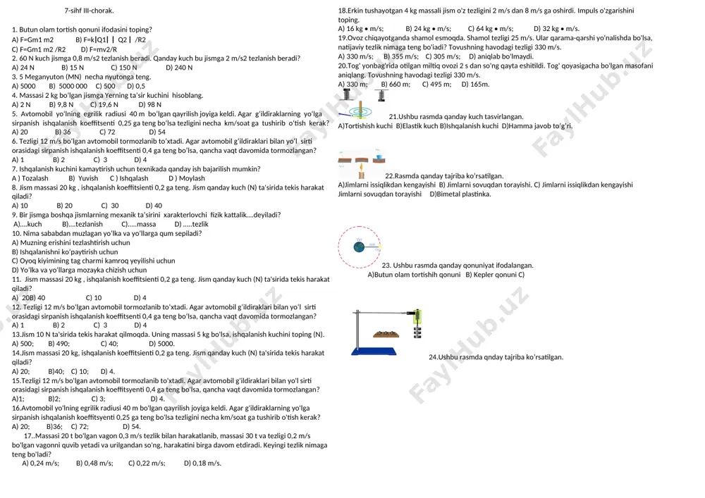 @yosh_ustozlar pisa 7 sinf fizika 3 chorak — DOCX