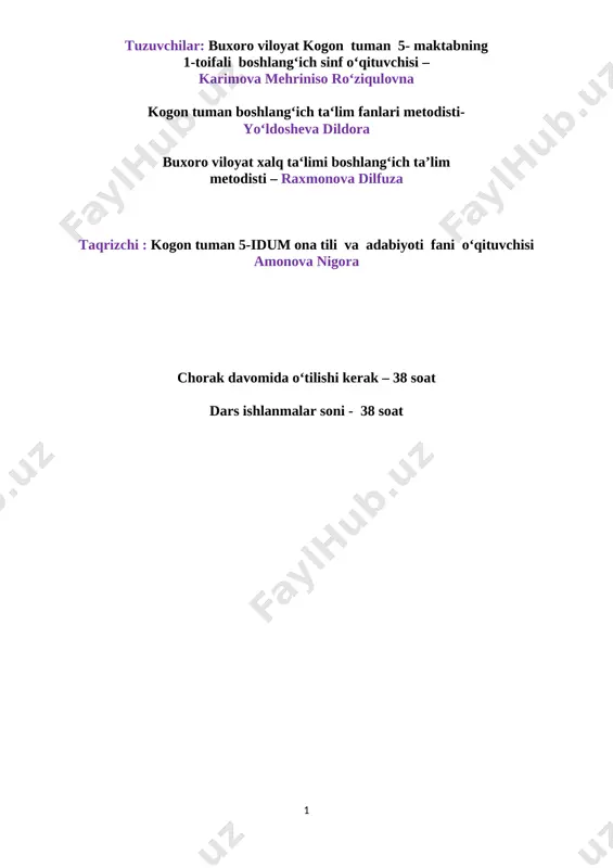 1-sinf yozuv darsi ishlanmasi 2021-yil — DOCX