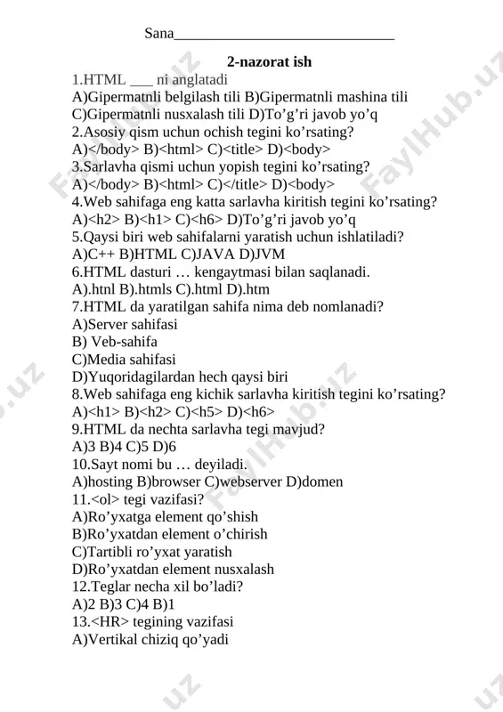 8-sinf informatika 2-chorak nazorat — DOCX