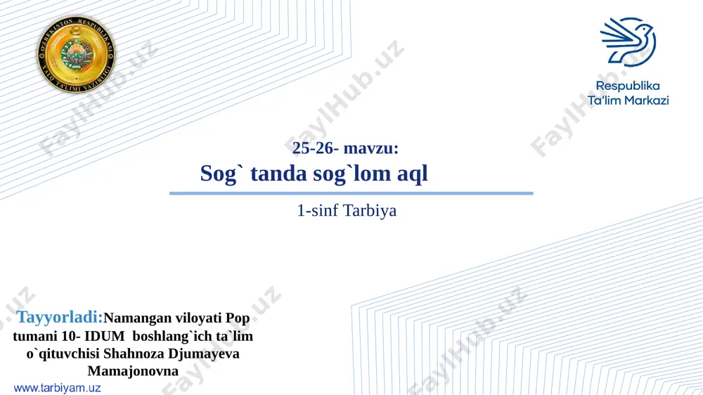 1-sinf tarbiya sog`tanda sog`lom aql — PPTX