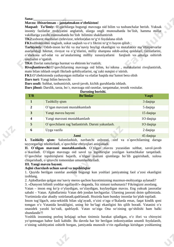 8-tarbiya konspekt tayyor — DOCX