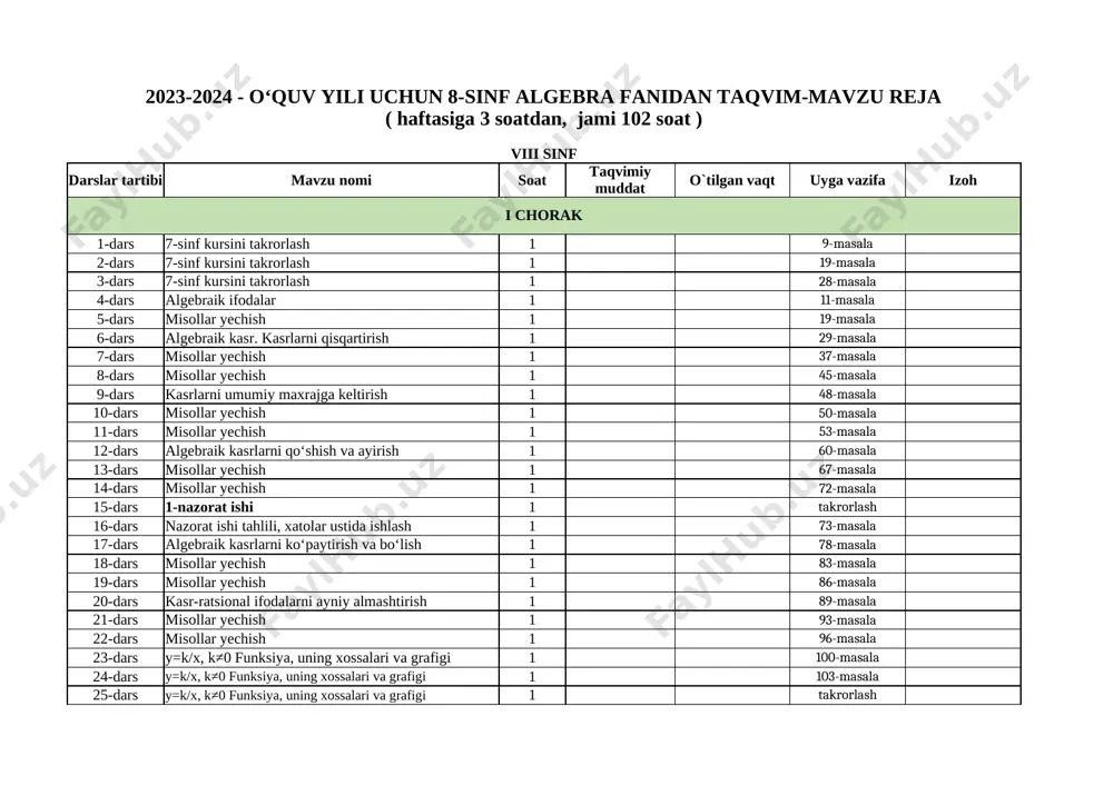 2023-2024. 8-sinf algebra. ish_reja — XLSX