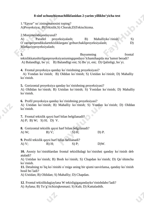 8-sinf chizmachilik 2-yarim yillik test — DOCX