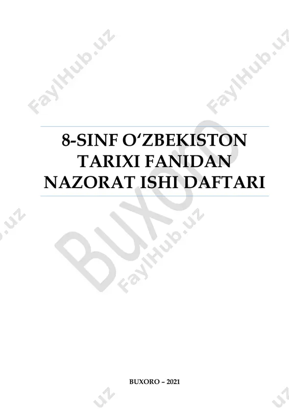 8-sinf o'zbekiston tarixi nazorat ishi — PDF