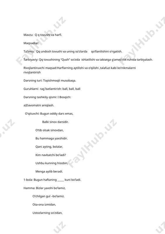 q q harfi dars ishlanma — DOCX