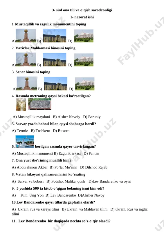 1- nazorat ishi ona tili va o'qish savodxonligi — DOCX