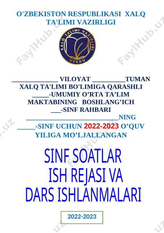 1-sinf ssinf soati ish reja va kons 2022-2023 — DOCX