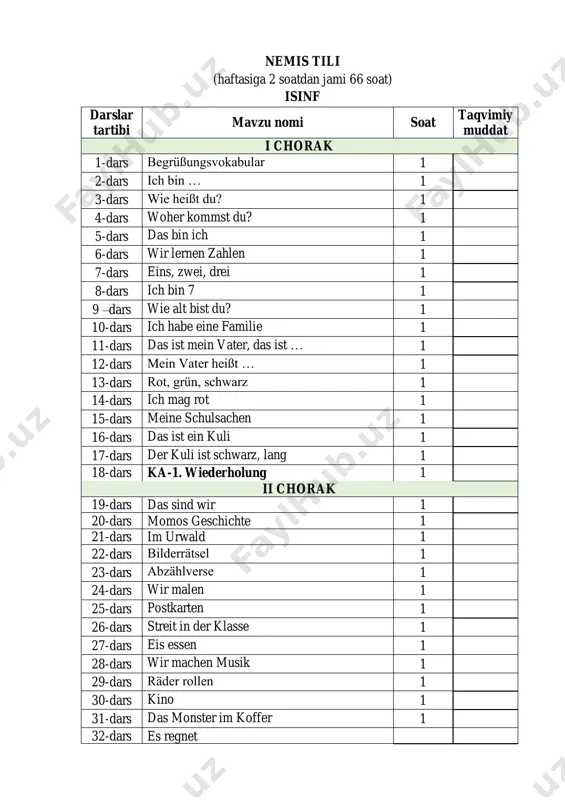 1-sinf nemis tili — PDF
