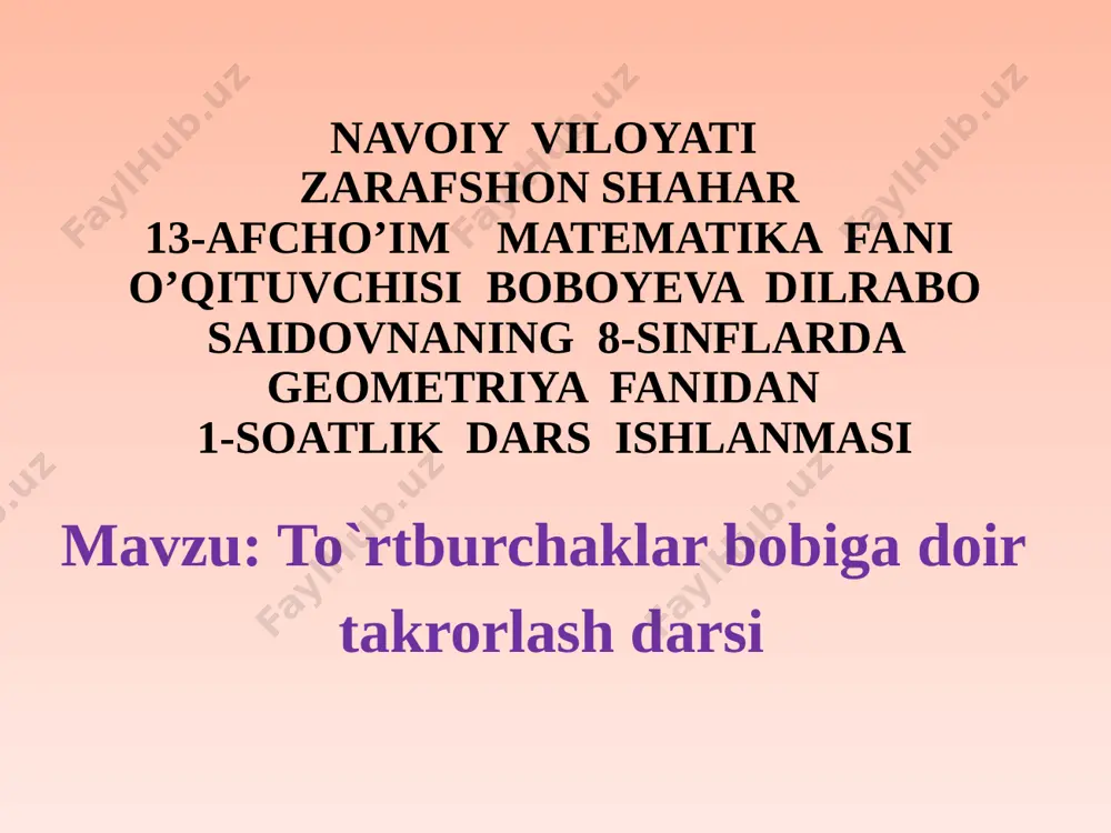 to'rtburchaklar bobiga doir takrorlash darsi 8-sinf — PPTX