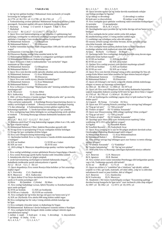5 bob 8 sinf o‘zbekiston.tarix test — DOCX