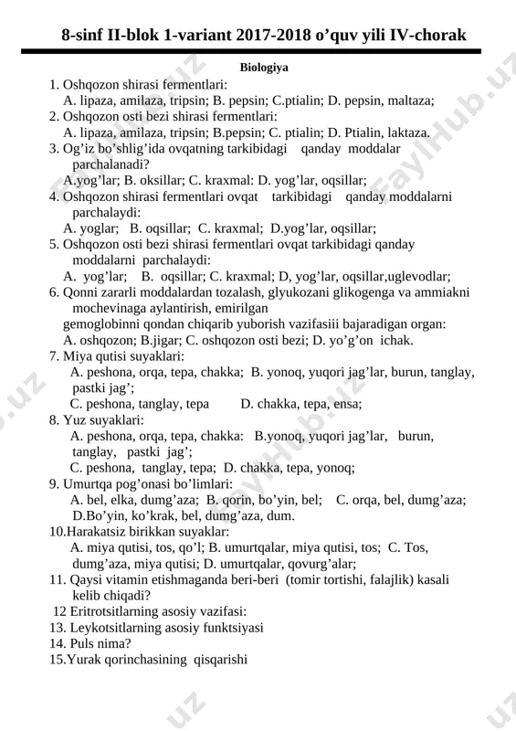 8-sinf ii blok test — DOCX
