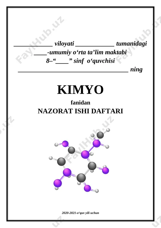 8-sinf kimyo nazorat ishi +++ — DOCX