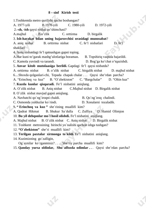 @respublika_filologlari 8-sinf kirish test — DOCX