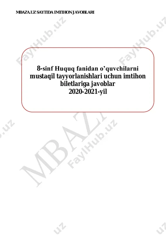 8 sinf huquq fanidan imtihon javoblari 2021 — PDF