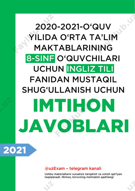8-sinf ingliz tili imtihon javoblari 2021 — PDF
