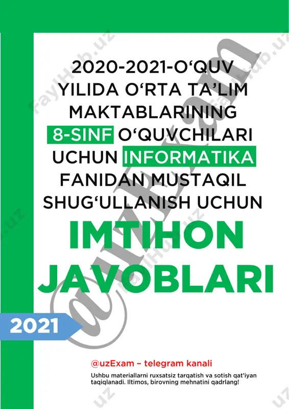 8-sinf informatika imtihon javoblari 2021 — PDF