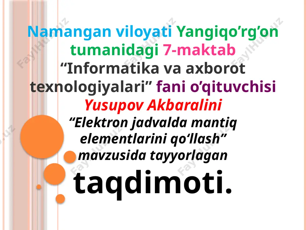 ms excelda mantiq elementlarini qo'llash — PPTX