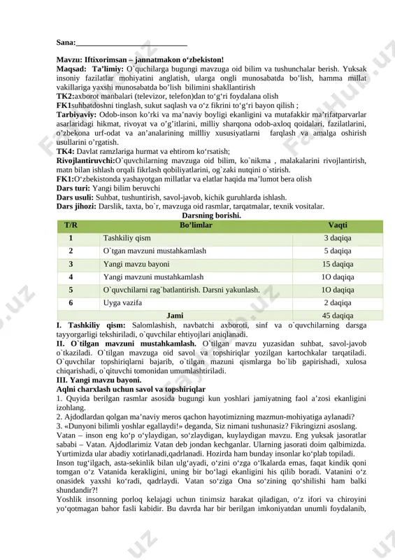 8-sinf tarbiya kanspekti — DOCX