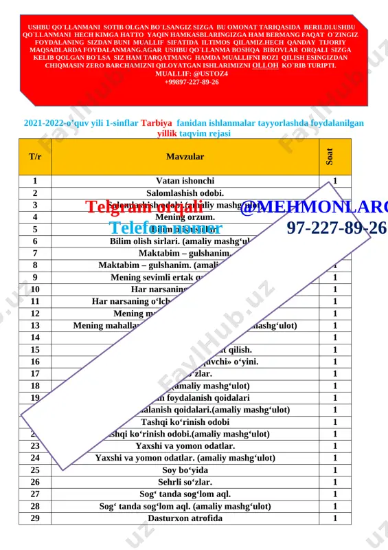tarbiya 1-sinf — DOCX
