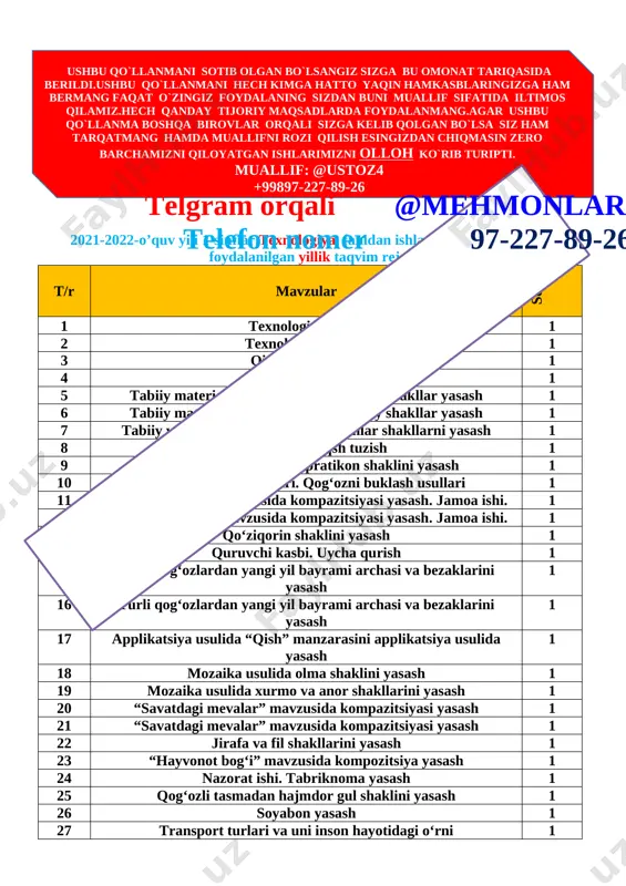texno 1-sinf — DOCX