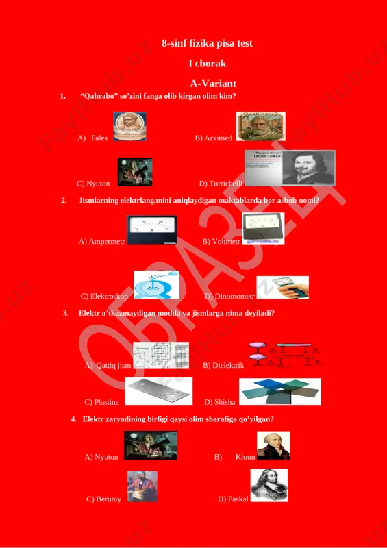 8-sinf fizika pisa — DOCX