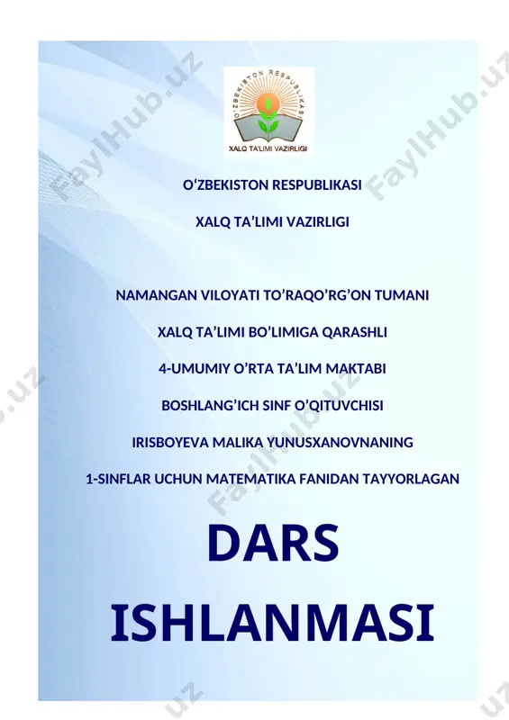 1-sinf matematika burchak va uning turlari — DOCX
