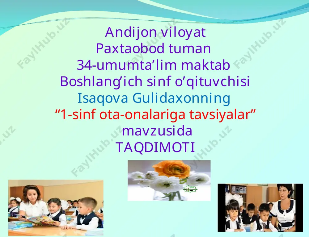 1-sinf ota-onalari uchun — PPT
