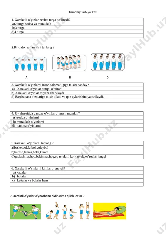 1,2,3 test jismoniy tarbiya — DOCX