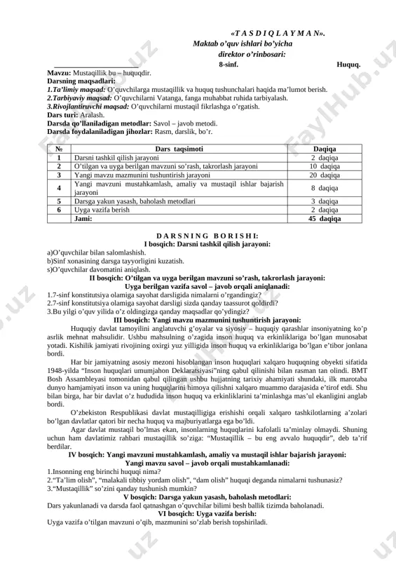8-sinf huquq konspekt 2 — DOCX