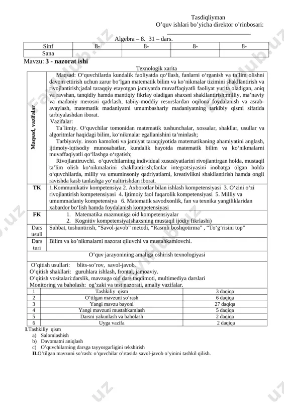 8-sinf algebra cam 2-chorak 2019-2020 — DOCX